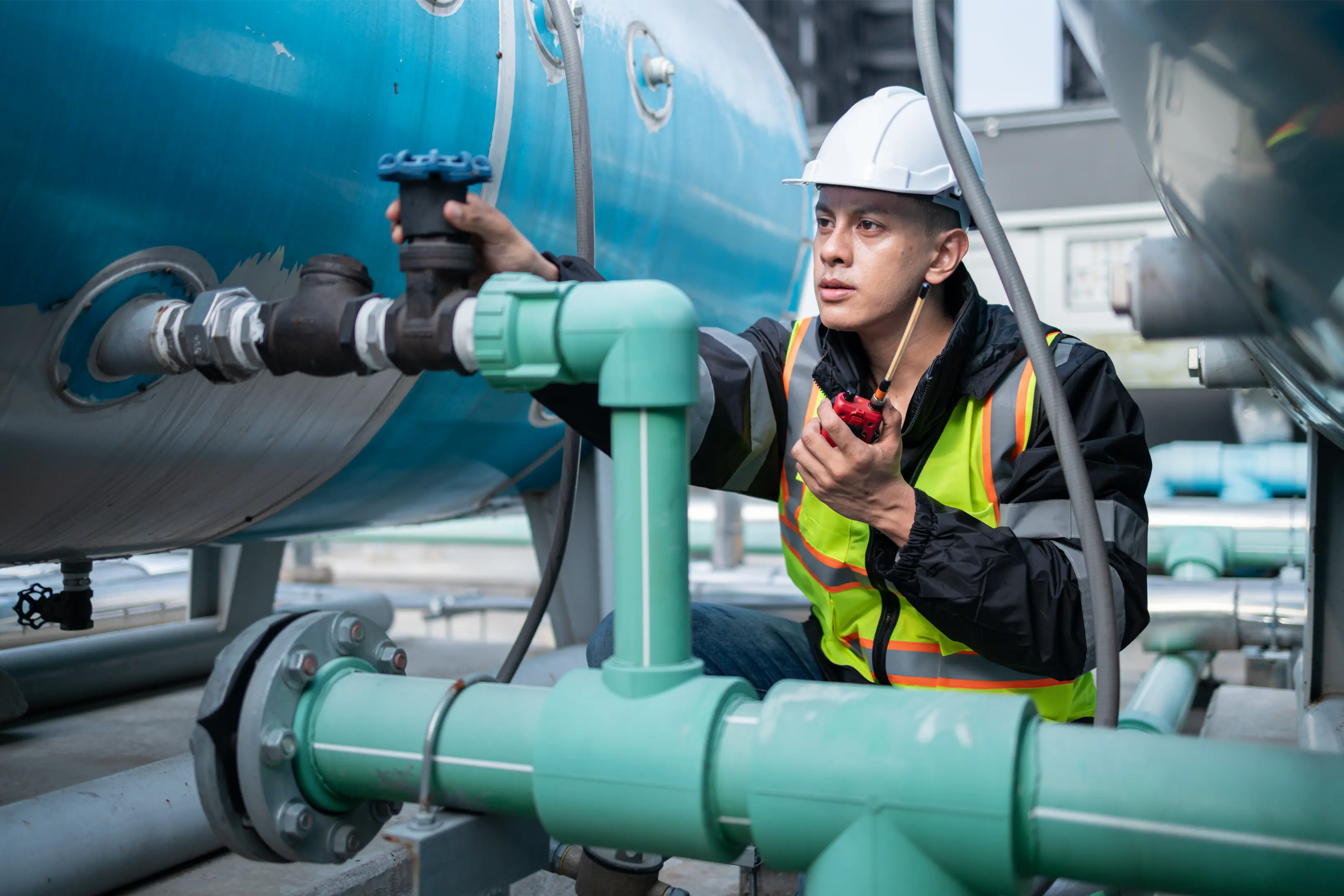 Industrial engineer checking equipment